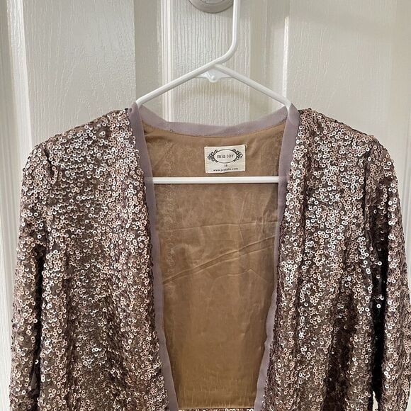 Joyfolie Mia Joy Gold Sequin Livvy Jacket Open Cardigan Girls Size 10 - Picture 4 of 14